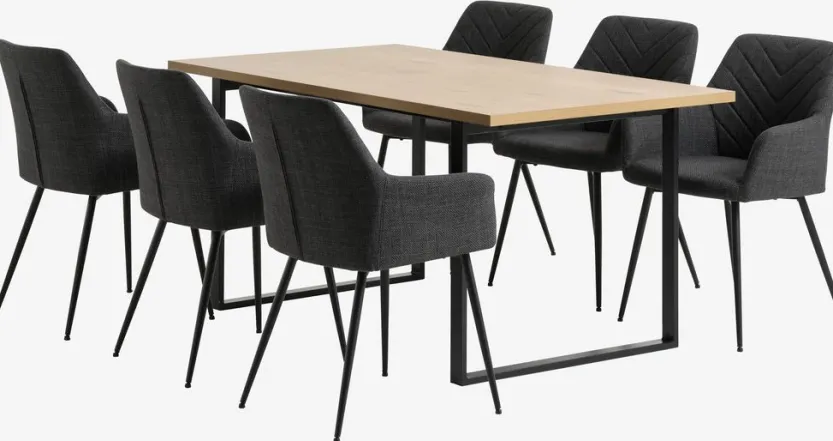 AABENRAA L160 tafel eiken + 4 PURHUS stoelen grijs