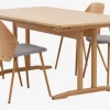 AALBORG L180/270 tafel eiken + 4 HORNE stoelen eiken/grijs