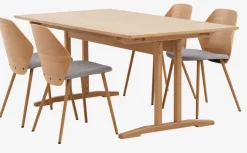 AALBORG L180/270 tafel eiken + 4 HORNE stoelen eiken/grijs