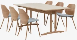 AALBORG L180/270 tafel eiken + 4 HORNE stoelen eiken/grijs