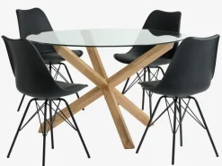 AGERBY Ø119 tafel eiken + 4 KLARUP stoelen zwart