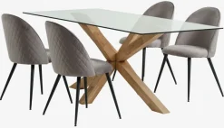 AGERBY L190 tafel eiken + 4 KOKKEDAL fluweel grijs