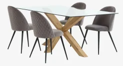 AGERBY L160 tafel eiken + 4 KOKKEDAL stoelen fluweel grijs