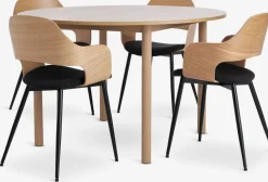 ALSTED Ø120 tafel eiken + 4 HVIDOVRE stoelen eiken/zwart