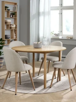 ALSTED Ø120 tafel eiken + 4 THORUP stoelen beige/eiken