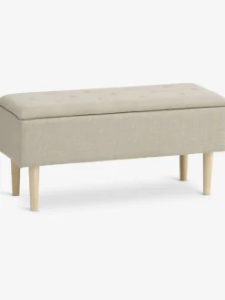 Bank BADSTED met opbergruimte beige stof/eiken kleur