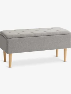 Bank BADSTED met opbergruimte lichtgrijze stof/eiken kleur