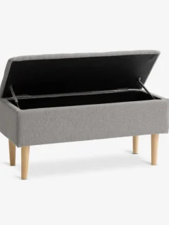 Bank BADSTED met opbergruimte lichtgrijze stof/eiken kleur