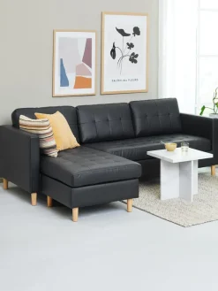 Bank FALSLEV chaise longue zwart kunstleer