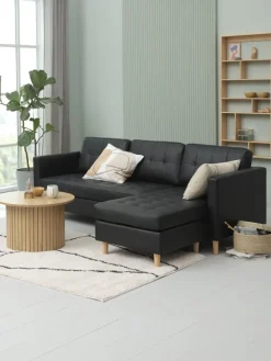 Bank FALSLEV chaise longue zwart kunstleer