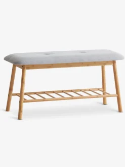 Bank VANDSTED met schap grijze stof/bamboe