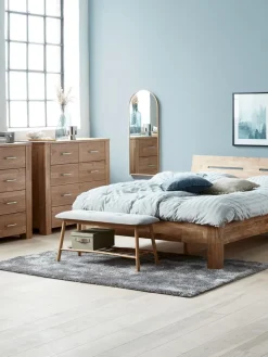 Bank VANDSTED met schap grijze stof/bamboe