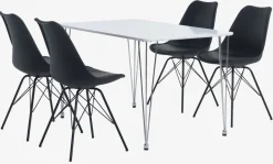 BANNERUP L120 tafel wit + 4 KLARUP stoelen zwart