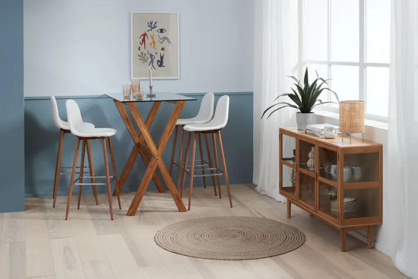 Barkruk JONSTRUP wit kunstleer/eiken kleur