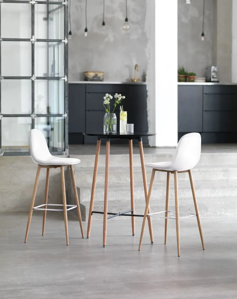 Barkruk JONSTRUP wit kunstleer/eiken kleur