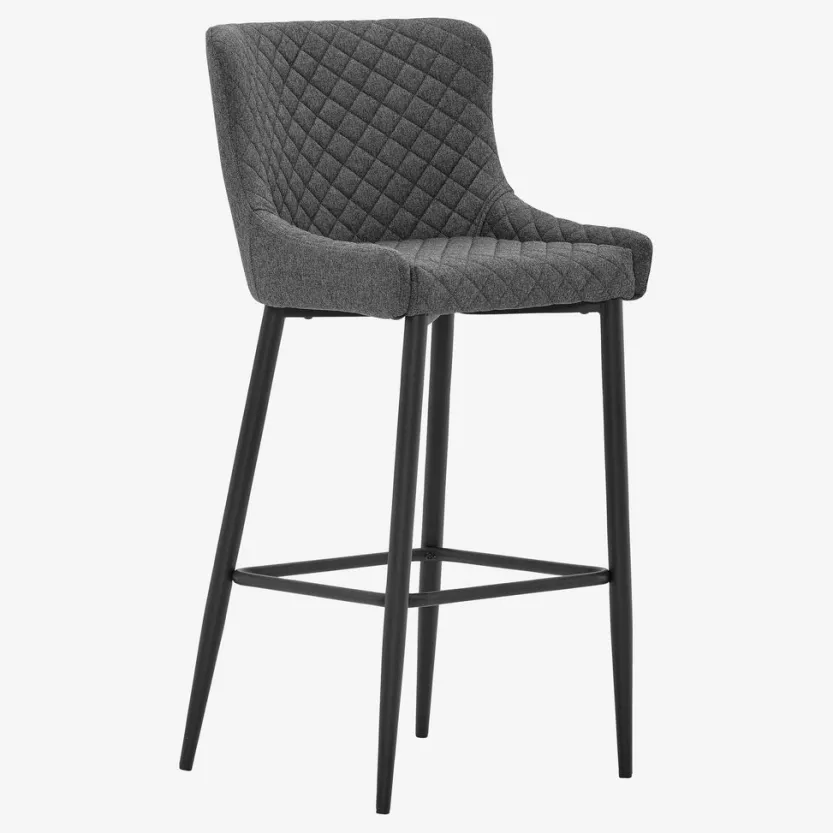 Barkruk PEBRINGE met rugleuning grijze stof/zwart