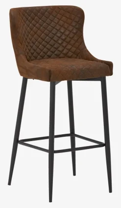 Barkruk PEBRINGE met rugleuning bruine stof/zwart