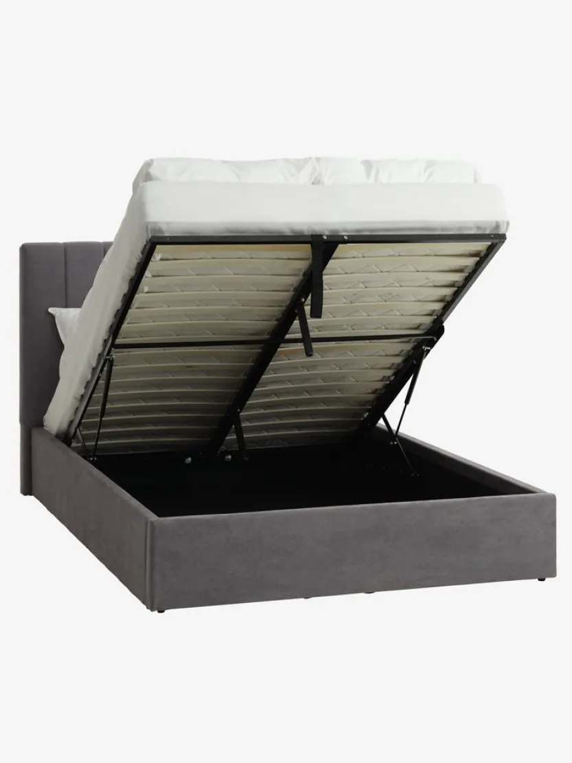 Bedframe HASLEV 140x200 opbergruimte donkergrijze stof