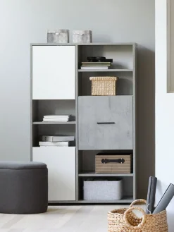 Boekenkast BILLUND 3 deuren 3 schappen wit/beton