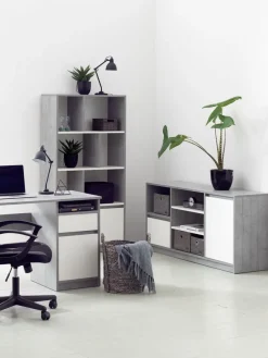 Boekenkast BILLUND 1 lade 3 schappen wit/beton