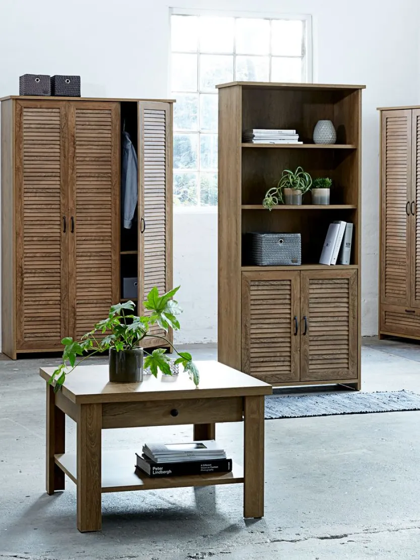 Boekenkast MANDERUP 2 deuren 3+1 schappen wild eiken