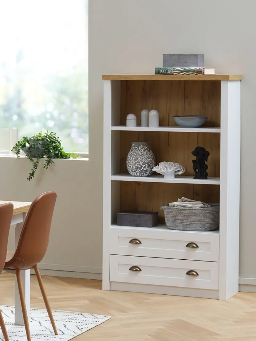 Boekenkast MARKSKEL 2 lades wit/eiken kleur