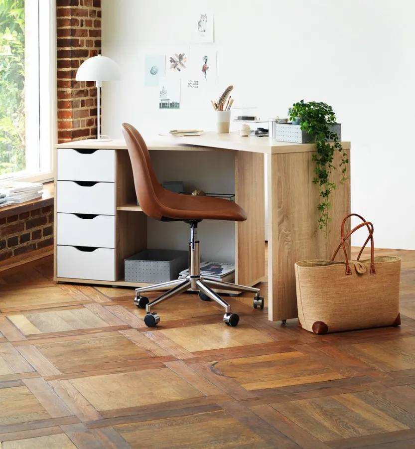 Bureau LANGAGER 41-107x107-165 licht eiken kleur/wit