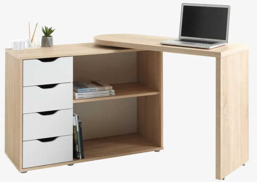 Bureau LANGAGER 41-107x107-165 licht eiken kleur/wit