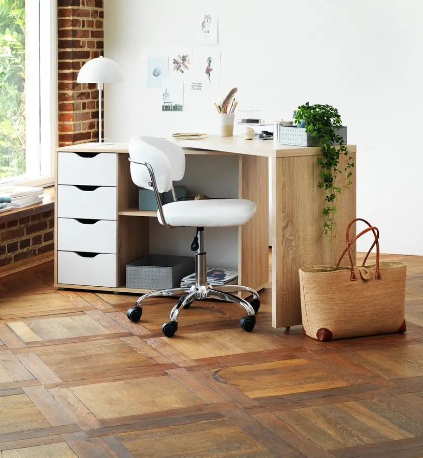 Bureau LANGAGER 41-107x107-165 licht eiken kleur/wit