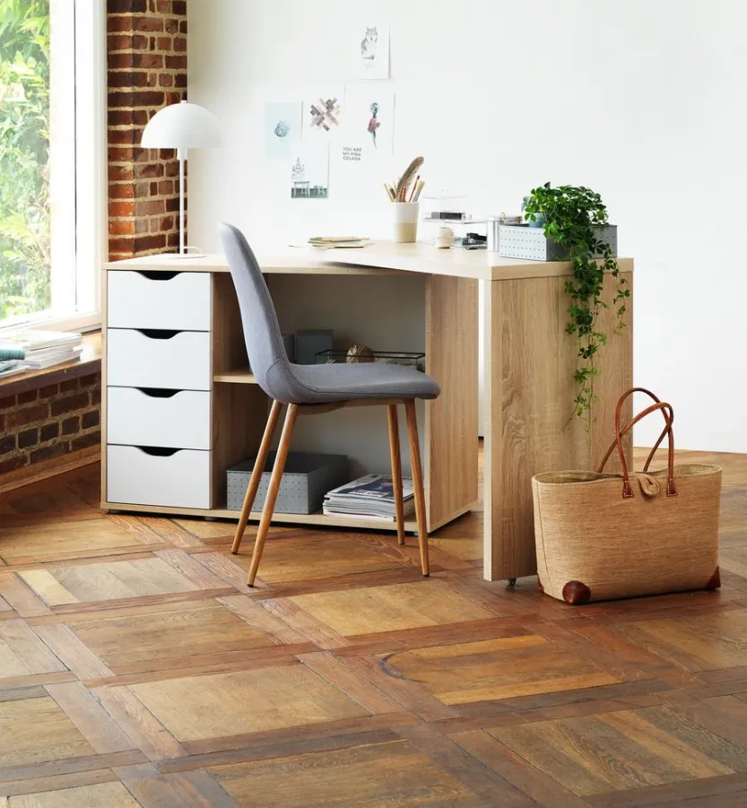 Bureau LANGAGER 41-107x107-165 licht eiken kleur/wit