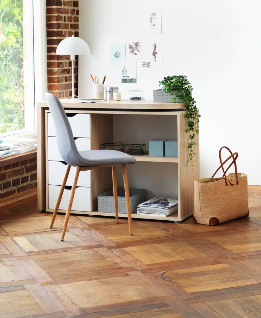 Bureau LANGAGER 41-107x107-165 licht eiken kleur/wit