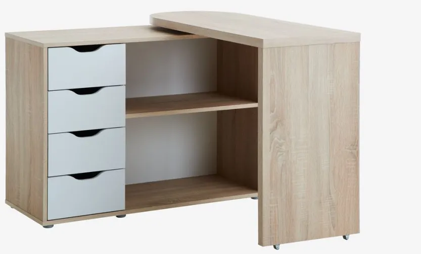 Bureau LANGAGER 41-107x107-165 licht eiken kleur/wit