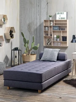 Daybed VARBJERG 190x152 cm donkergrijze stof/eiken kleur