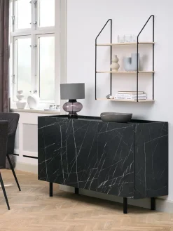 Dressoir KRONDAL 3 deuren zwart/marmer kleur