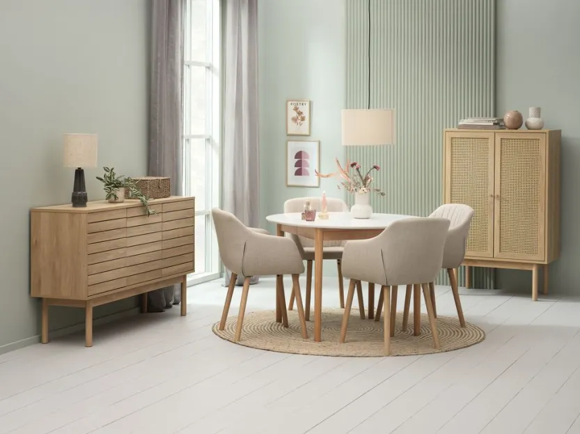 Eetkamerstoel ADSLEV beige stof/eiken kleur