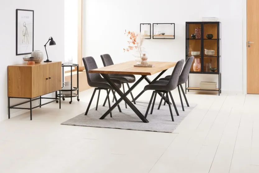 Eettafel ROSLEV 95×200 naturel eiken/zwart