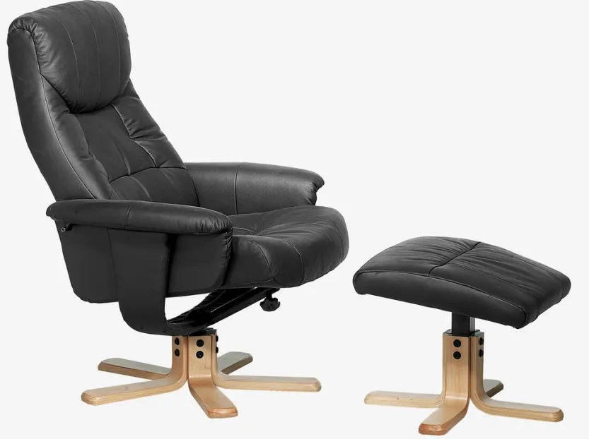 Fauteuil HUNDSLUND met voetenbank zwart kunstleer