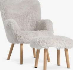Fauteuil HVILSTED met voetenbank off-white teddy/naturel