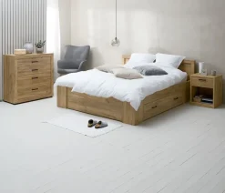 Fauteuil SKALBORG met voetenbank donkergrijze stof/eiken