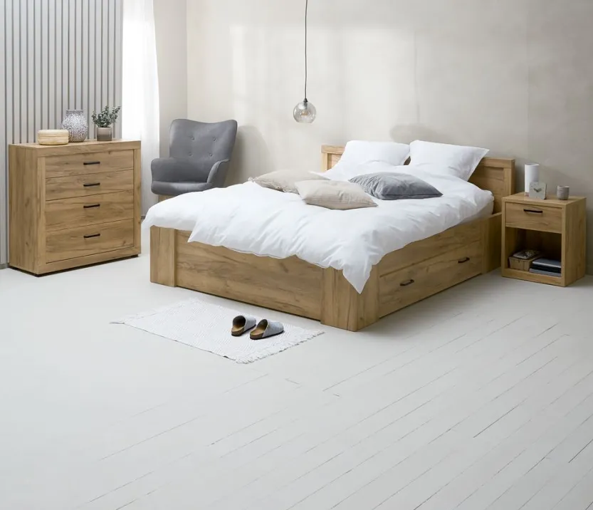 Fauteuil SKALBORG met voetenbank donkergrijze stof/eiken