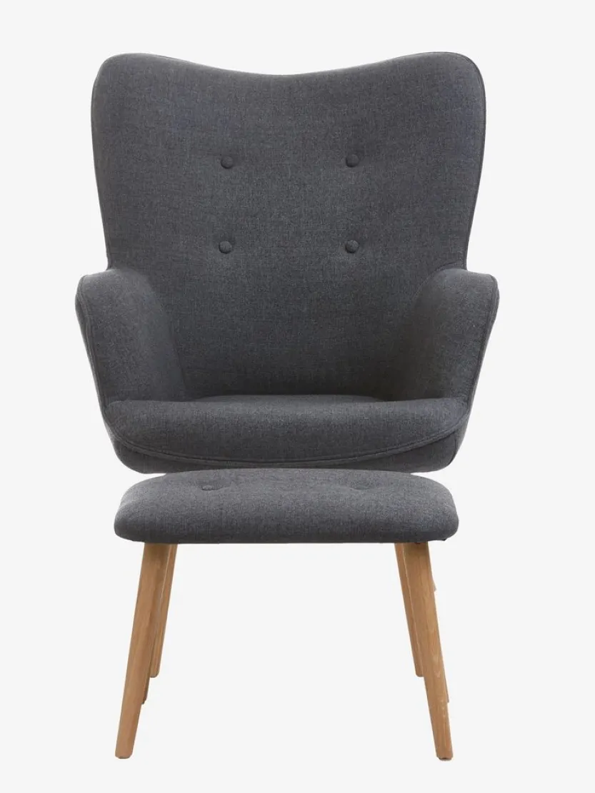 Fauteuil SKALBORG met voetenbank donkergrijze stof/eiken