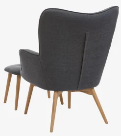 Fauteuil SKALBORG met voetenbank donkergrijze stof/eiken
