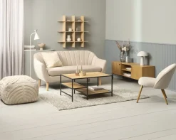 Fauteuil THORUP beige stof/eiken kleur