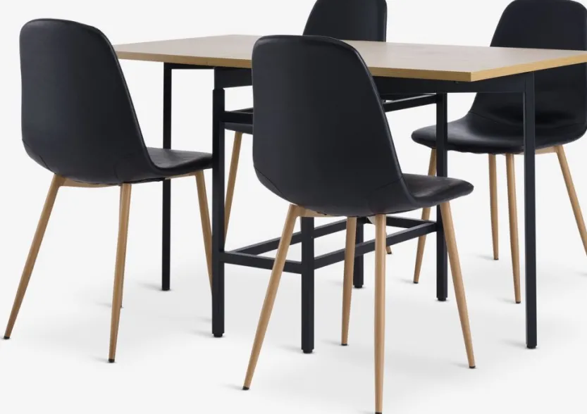 FOLDINGBRO L130 tafel eiken + 4 JONSTRUP stoelen zwart/eiken