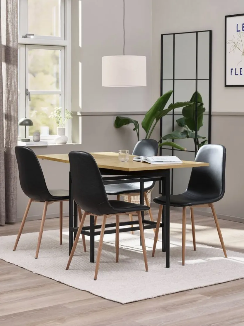 FOLDINGBRO L130 tafel eiken + 4 JONSTRUP stoelen zwart/eiken