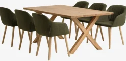 GRIBSKOV L180 tafel eiken + 4 ADSLEV stoelen olijfgroen