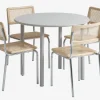 HANSTED Ø100 tafel warmgrijs + 4 HASSING stoelen rotan
