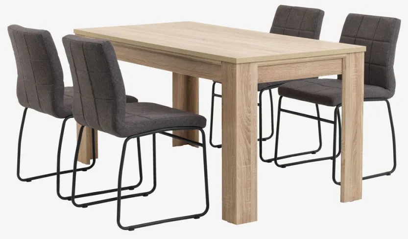 HASLUND L160 tafel eiken + 4 HAMMEL stoelen grijs