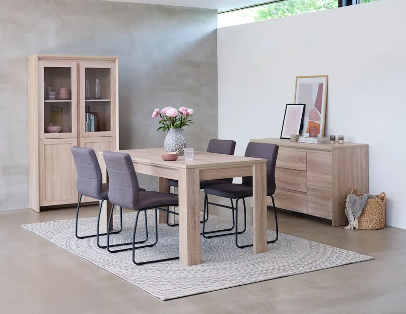 HASLUND L160 tafel eiken + 4 HAMMEL stoelen grijs