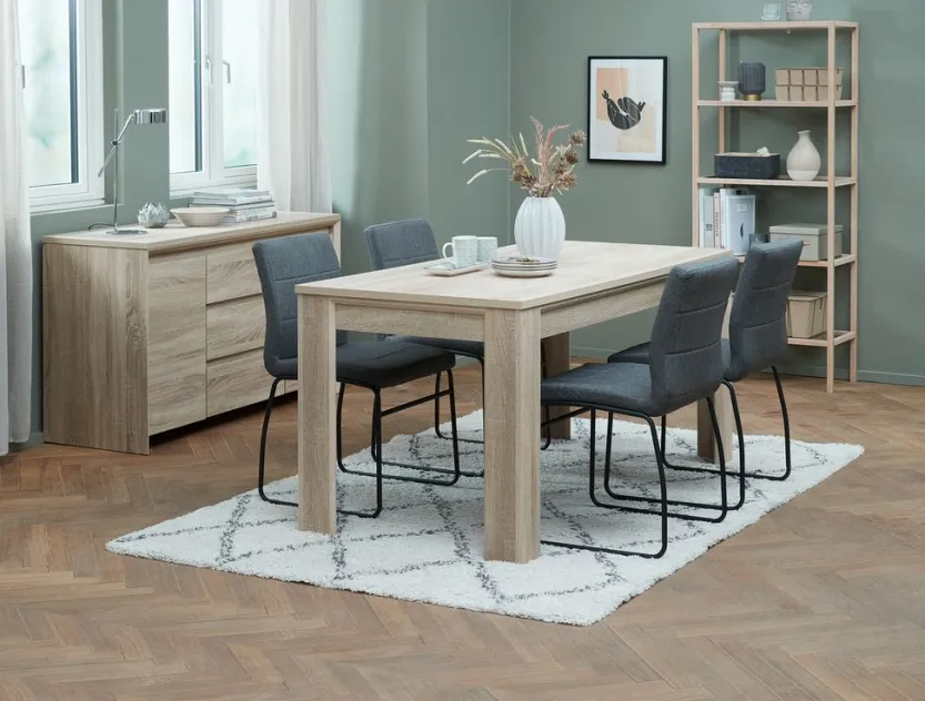 HASLUND L160 tafel eiken + 4 HAMMEL stoelen grijs